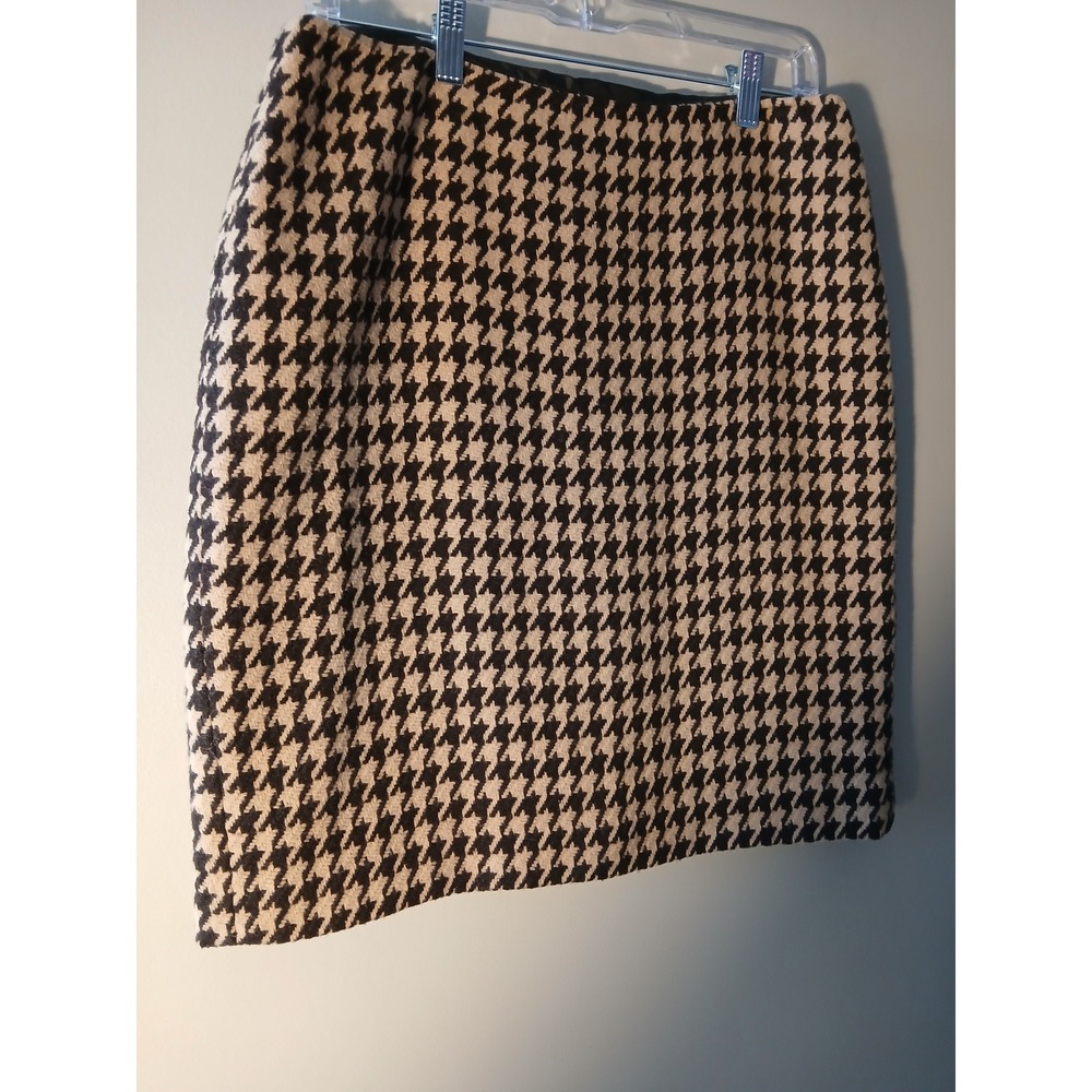 Talbots Houndstooth Wool Blend Pencil Skirt Womens Size 6 Black Tan Classic - Picture 2 of 5